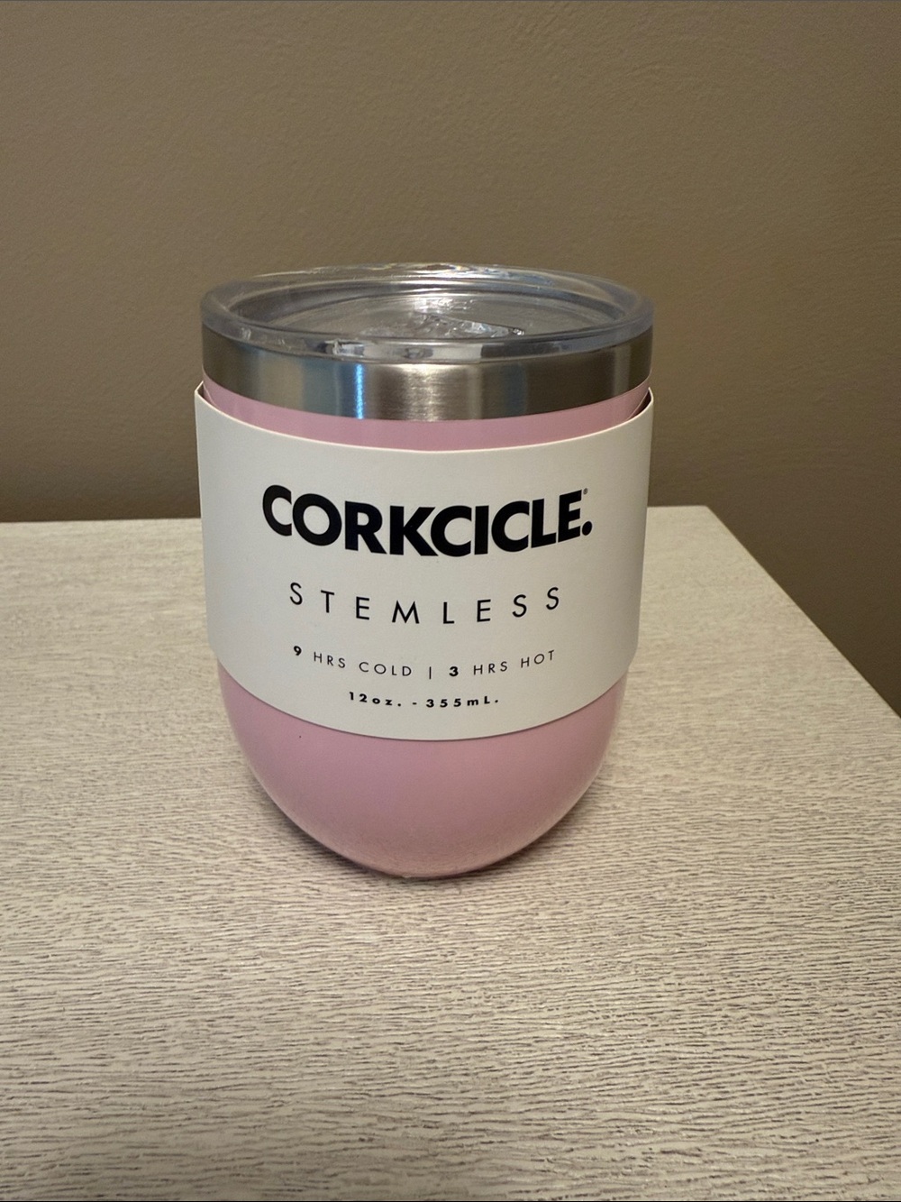 Corkcicle Stemless Tumbler in Light Pink with Clear Lid